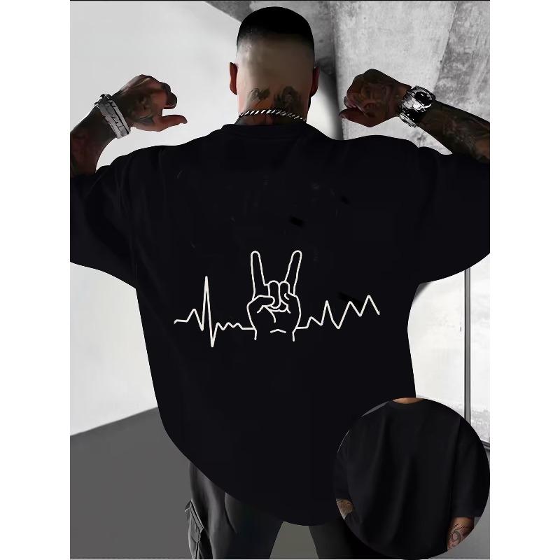 Men s Spring Oversized Graphic Print T-Shirt, Crew Neck Casual Daily Hiking Street Style Tee with Rock On Gesture & Heartbeat ECG Design 4XL чорний
Men s Spring Oversized Graphic Print T-Shirt, Crew Neck Casual Daily Hiking Street Style Tee with Rock On Gesture & Heartbeat ECG Design 4XL чорний
