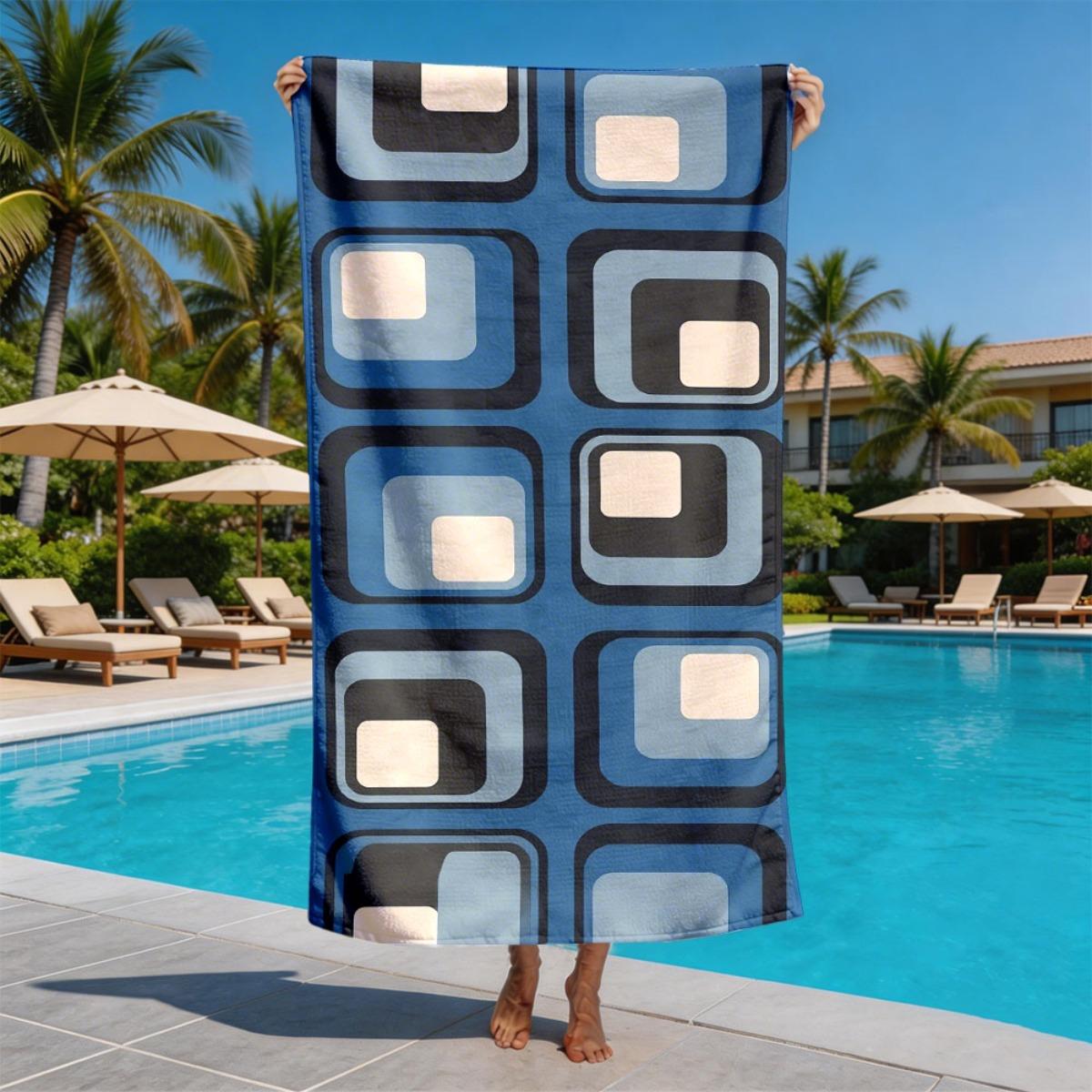 Retro blue geometric square pattern polyester microfiber beach towel is highly absorbent suitable for swimming and beach outings W30*H60(CM)
Retro blue geometric square pattern polyester microfiber beach towel is highly absorbent suitable for swimming and beach outings W30*H60(CM)