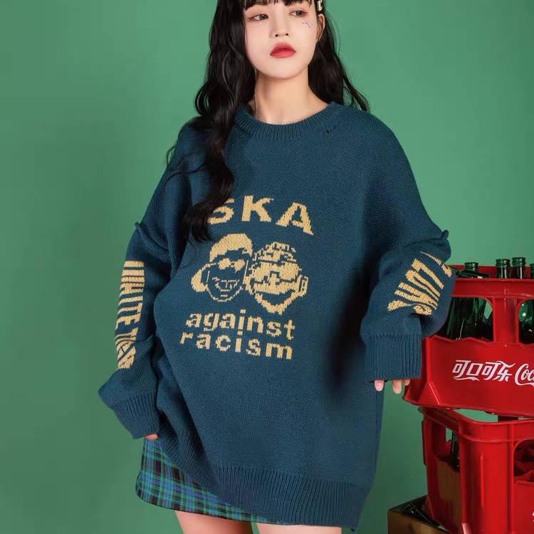 Pofulove Autumn Winter Loose Cartoon Round Neck Sweater Female Lazy Personality Pullover knitted
Pofulove Autumn Winter Loose Cartoon Round Neck Sweater Female Lazy Personality Pullover knitted