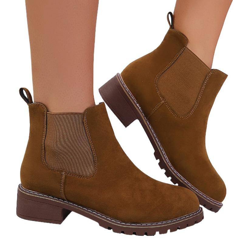Осень Зима Женские Ботинки Высокое Качество 2025 Женские Ботинки на Платформе Мода Британский Стиль Круглый Носок Ботильоны Женская Обувь 35 коричневый