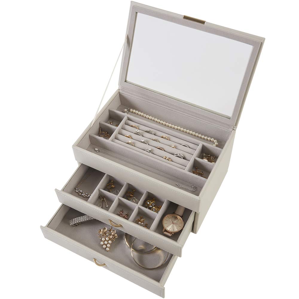 Jewelry Box Large Capacity Drawer Stylish Accessory Case 3 Tiers Light Gray W26 x D18 x H14cm
Jewelry Box Large Capacity Drawer Stylish Accessory Case 3 Tiers Light Gray W26 x D18 x H14cm