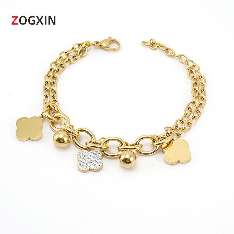 18K Gold-Plated Stainless Steel Clover Diamond Bracelet - European/American Style, Double-Layer Stackable for Women
18K Gold-Plated Stainless Steel Clover Diamond Bracelet - European/American Style, Double-Layer Stackable for Women
