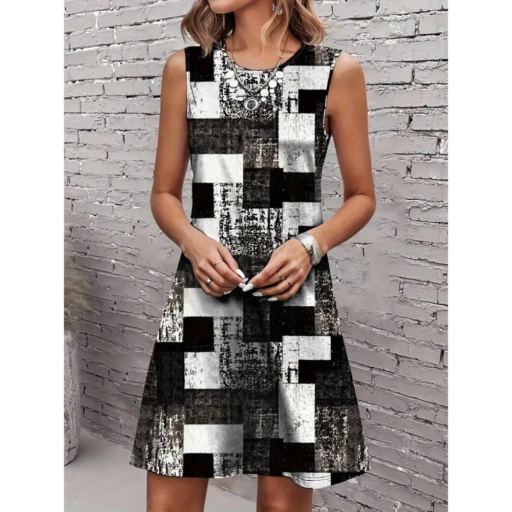 Summer Simple Geometric Floral Print Sleeveless Vest Dress Spring And Summer Vacation Style Sleeveless Suspender Dress For Women XL
Summer Simple Geometric Floral Print Sleeveless Vest Dress Spring And Summer Vacation Style Sleeveless Suspender Dress For Women XL