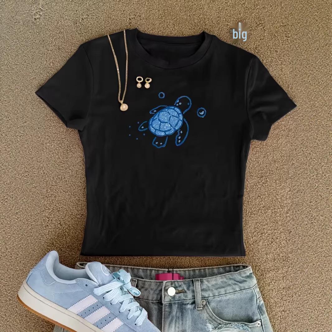 Women s Summer Blue Sea Turtle Print Cropped T-shirt - Sweet Girl Style, Slim Fit, Short Sleeve Large
Women s Summer Blue Sea Turtle Print Cropped T-shirt - Sweet Girl Style, Slim Fit, Short Sleeve Large