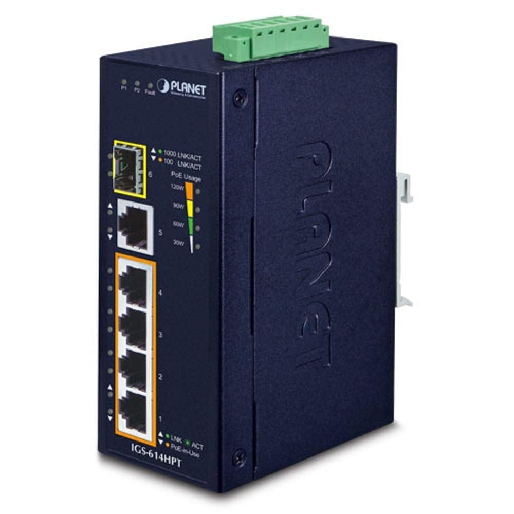 Гігабітний Ethernet-комутатор PoE SFP IGS-614HPT_Industrial, 4 порти 10/100/1000T 802.3at + 1 порт 10/100/1000T + 1 порт 100/1000X чорний
Гігабітний Ethernet-комутатор PoE SFP IGS-614HPT_Industrial, 4 порти 10/100/1000T 802.3at + 1 порт 10/100/1000T + 1 порт 100/1000X чорний