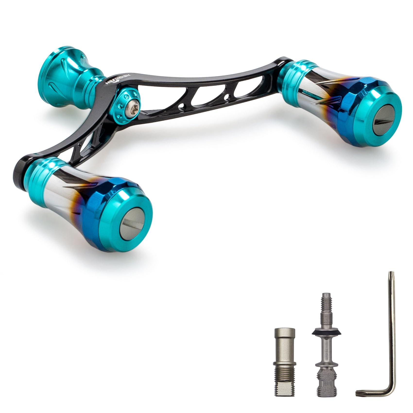 HEIGHTEN V3.0 80/98mm Reel Handle, Aviation Aluminum, for Shimano and Daiwa Spinning Reels, Arch Aurora (Turquoise Knob & Black Handle, 98mm)
HEIGHTEN V3.0 80/98mm Reel Handle, Aviation Aluminum, for Shimano and Daiwa Spinning Reels, Arch Aurora (Turquoise Knob & Black Handle, 98mm)