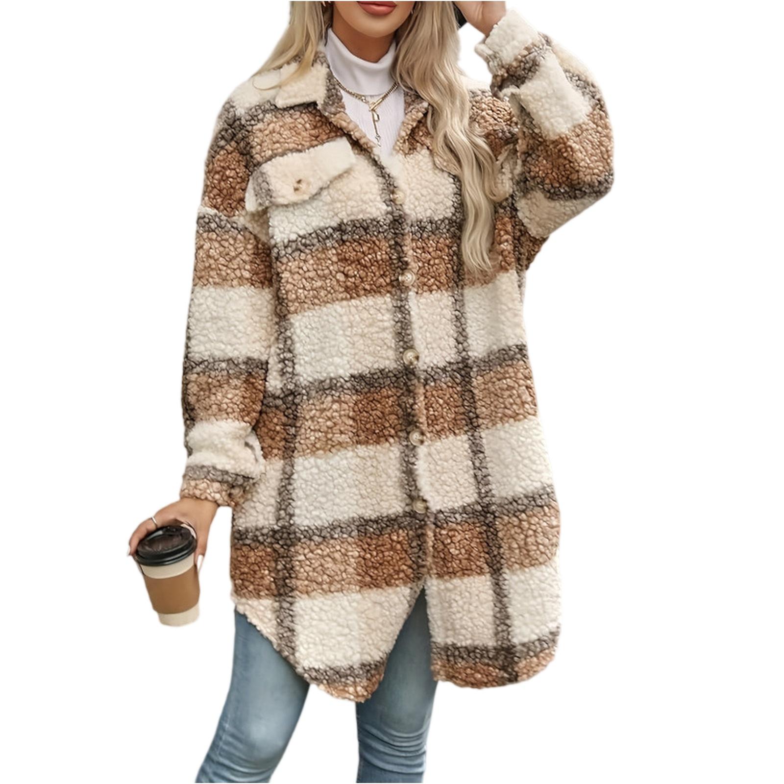 Женское повседневное модное шерстяное пальто с длинными рукавами, лацканами и клетчатым принтом XL верблюд
Женское повседневное модное шерстяное пальто с длинными рукавами, лацканами и клетчатым принтом XL верблюд