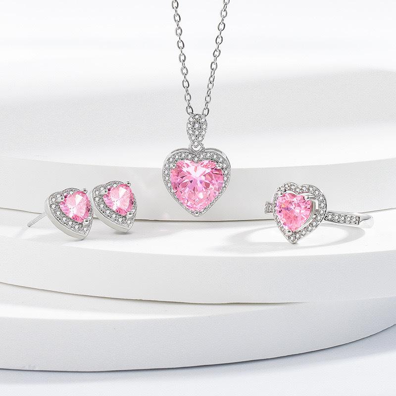 European & American Pink Heart-Shaped Jewelry Set: Women s Ring, Necklace & Earrings
European & American Pink Heart-Shaped Jewelry Set: Women s Ring, Necklace & Earrings