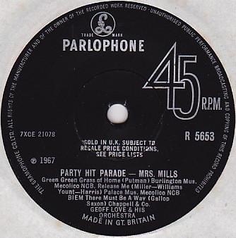 7inch Record MRS. MILLS Party Hit Parade R5653 Parlophone 1967 UK Pop Used
7inch Record MRS. MILLS Party Hit Parade R5653 Parlophone 1967 UK Pop Used
