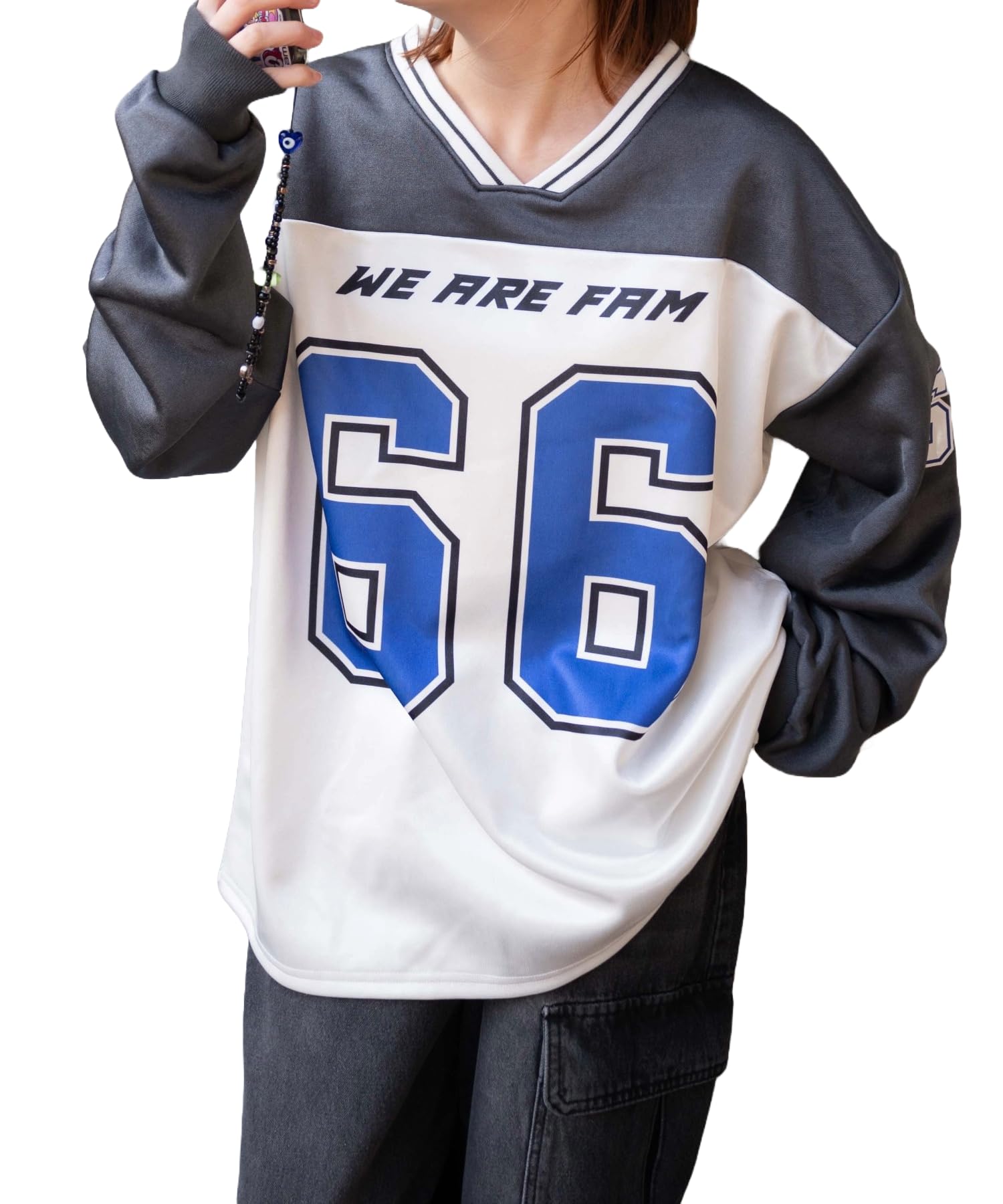 Женский свитшот WEGO с номером из атласа большого размера свободного кроя, с V-образным вырезом, F, Sumikuro, Весна/Осень/Зима, Уличная одежда, Спортивная одежда, Посадка,