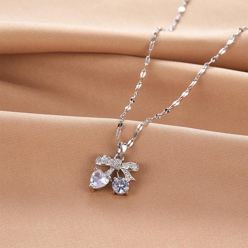 Женское ожерелье-бант с бриллиантами, Легкая роскошь, Простой темперамент, Универсальная цепочка на ключицу, Ювелирные изделия