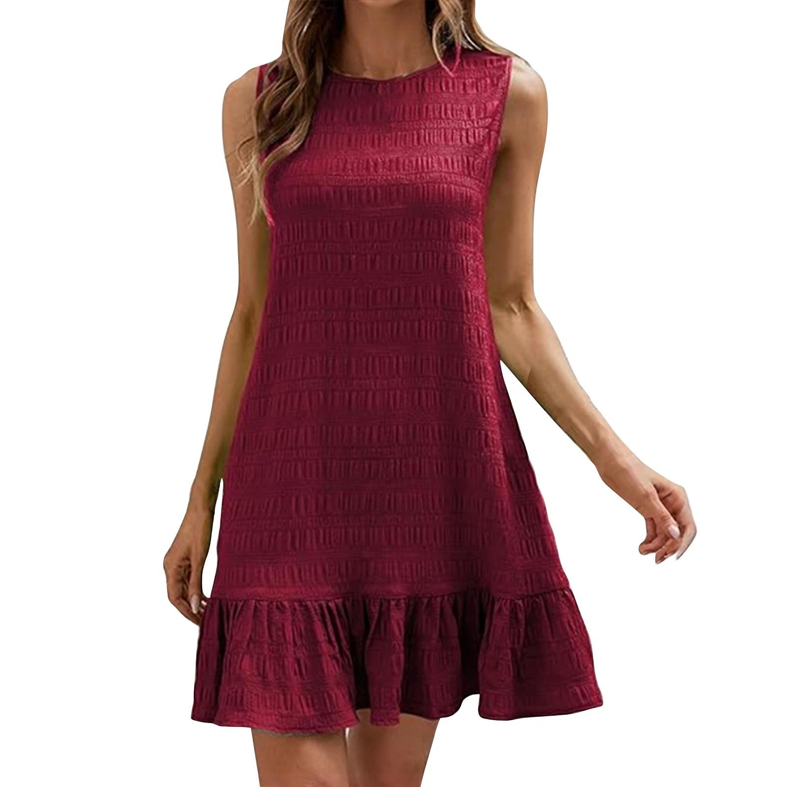 Женская мода с рюшами и подолом без рукавов, жилет, платье с круглым вырезом, повседневные платья-прикрытия XL винный
Женская мода с рюшами и подолом без рукавов, жилет, платье с круглым вырезом, повседневные платья-прикрытия XL винный