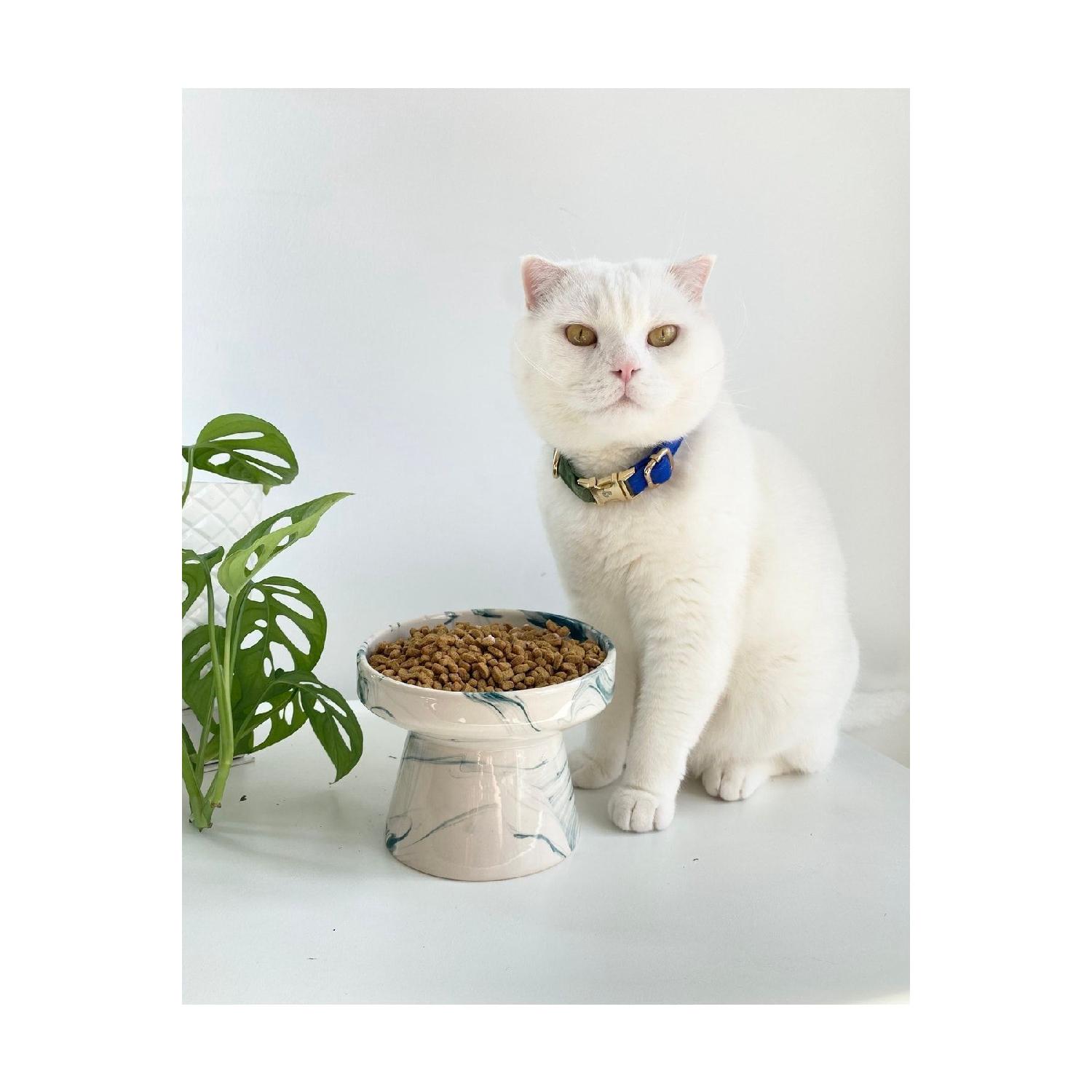 Керамическая миска для воды для корма для кошек и собак (зелено-белый-марбру Узор-м2)