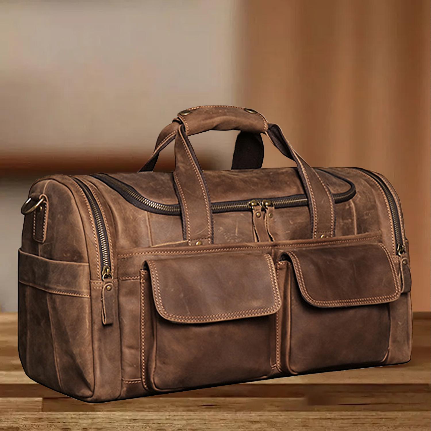European American Retro Crazy Horse Leather Crossbody Bag - Large Capacity, Multi-functional Fitness and Travel Handbag, Genuine Leather. 46 x 24 x 27 cm
European American Retro Crazy Horse Leather Crossbody Bag - Large Capacity, Multi-functional Fitness and Travel Handbag, Genuine Leather. 46 x 24 x 27 cm