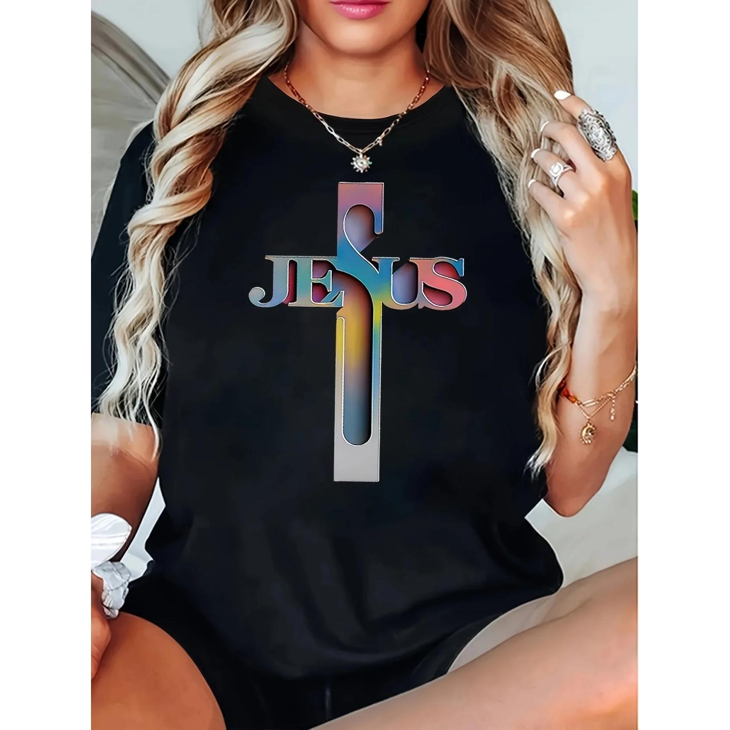 Women s Faith Inspired Cross and Jesus Print T-Shirt Casual Crew Neck Short Sleeve Machine Washable Faith Print Casual Style S чёрный
Women s Faith Inspired Cross and Jesus Print T-Shirt Casual Crew Neck Short Sleeve Machine Washable Faith Print Casual Style S чёрный