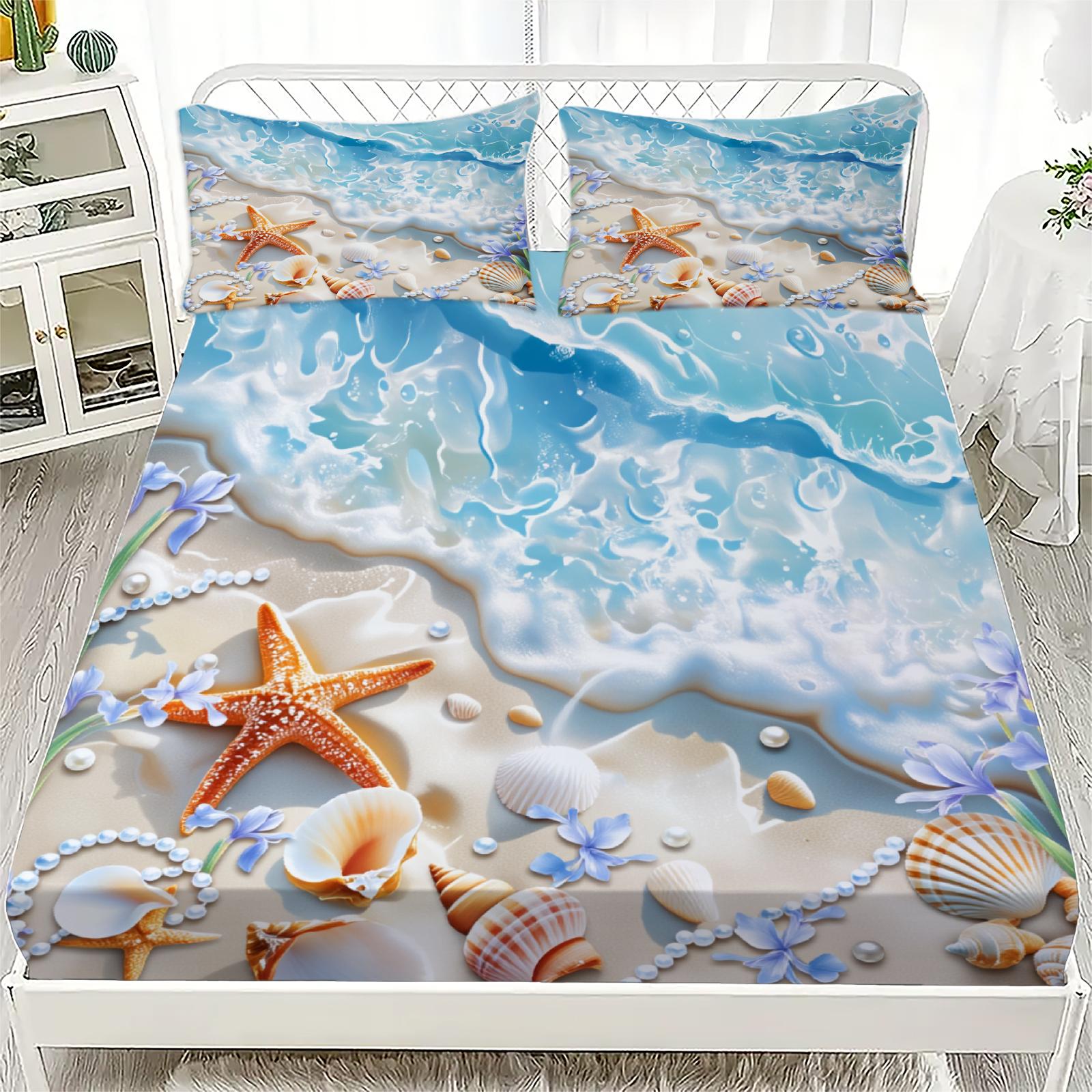 3pcs Sunny Summer Blue Fitted Sheet With 2 Pillowcases 3D Printed Tropical Style Starfish Shell Beach Washable Flat Sheet Sets 99x190x25cm
3pcs Sunny Summer Blue Fitted Sheet With 2 Pillowcases 3D Printed Tropical Style Starfish Shell Beach Washable Flat Sheet Sets 99x190x25cm
