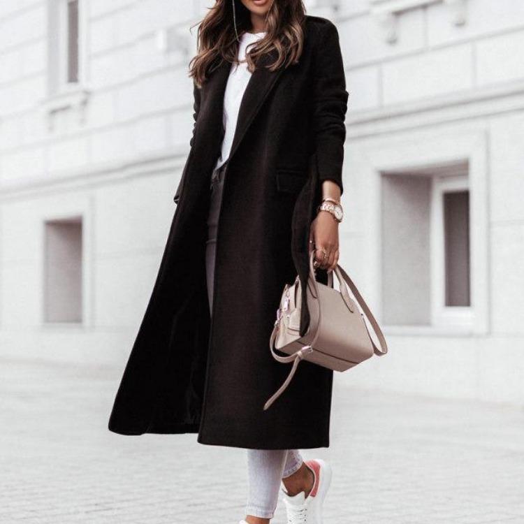 Elegant Vintage Women Long Wool Coat Solid Turn Down Collar Full Sleeve Lace Up Pocket Simple Female Top Blends S чёрный
Elegant Vintage Women Long Wool Coat Solid Turn Down Collar Full Sleeve Lace Up Pocket Simple Female Top Blends S чёрный