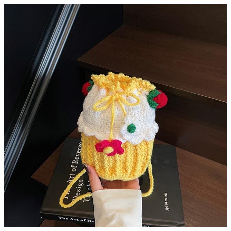 Дизайнерская шерстяная сумка, женская новая плетеная сумка-ведро, милая сумка через плечо, для мобильного телефона жёлтый