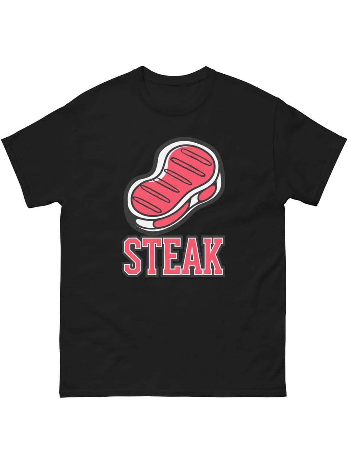 Steak Lover Cartoon Print T-shirt - Black 100% Cotton Crew Neck Short Sleeve Tee with Bold Red & White Steak Graphic S
Steak Lover Cartoon Print T-shirt - Black 100% Cotton Crew Neck Short Sleeve Tee with Bold Red & White Steak Graphic S