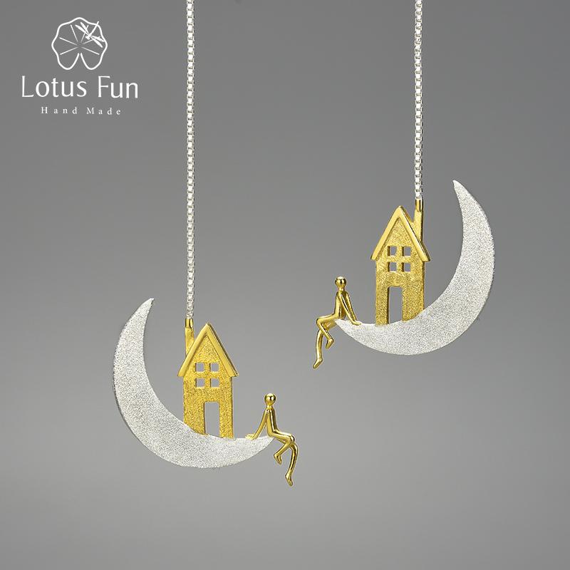Lotus Fun из настоящего стерлингового серебра 925 пробы «Дом на Луне», необычные длинные серьги-капли для женщин, роскошные ювелирные изделия, подарки
Lotus Fun из настоящего стерлингового серебра 925 пробы «Дом на Луне», необычные длинные серьги-капли для женщин, роскошные ювелирные изделия, подарки