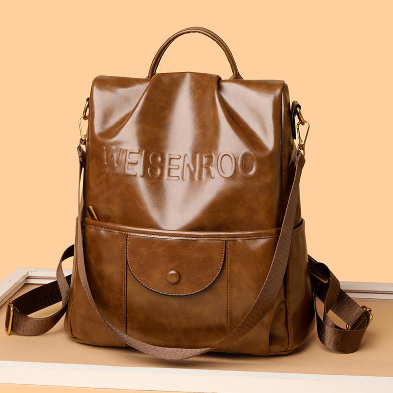 Soft Leather Letter Backpack Women s College Style Backpack Large Capacity Travel Bag кавовий
Soft Leather Letter Backpack Women s College Style Backpack Large Capacity Travel Bag кавовий