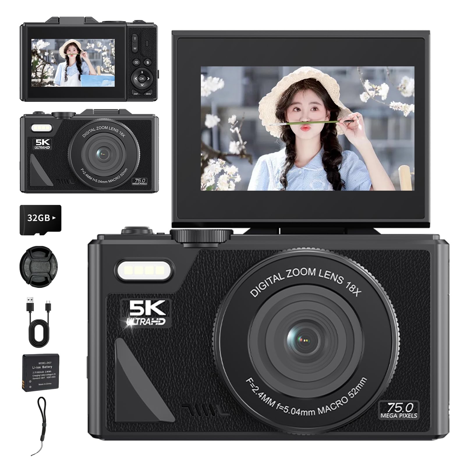 18x 5K video digital WIFI selfie AF image Vlog school beginner zoom, 75MP, recording, camera, compatible, function, stabilization, camera, trip, чорний
18x 5K video digital WIFI selfie AF image Vlog school beginner zoom, 75MP, recording, camera, compatible, function, stabilization, camera, trip, чорний
