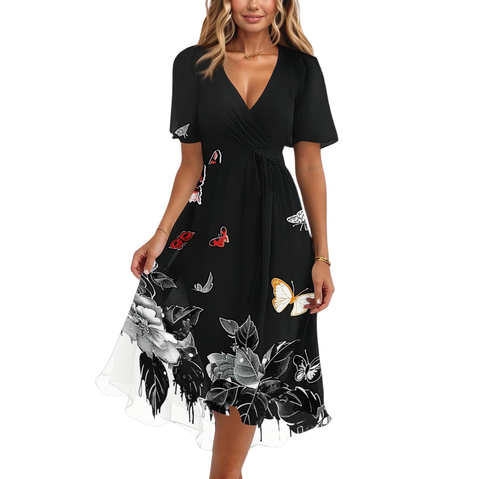 Women s fashion casual V-neck short sleeve printed dress L чорний
Women s fashion casual V-neck short sleeve printed dress L чорний