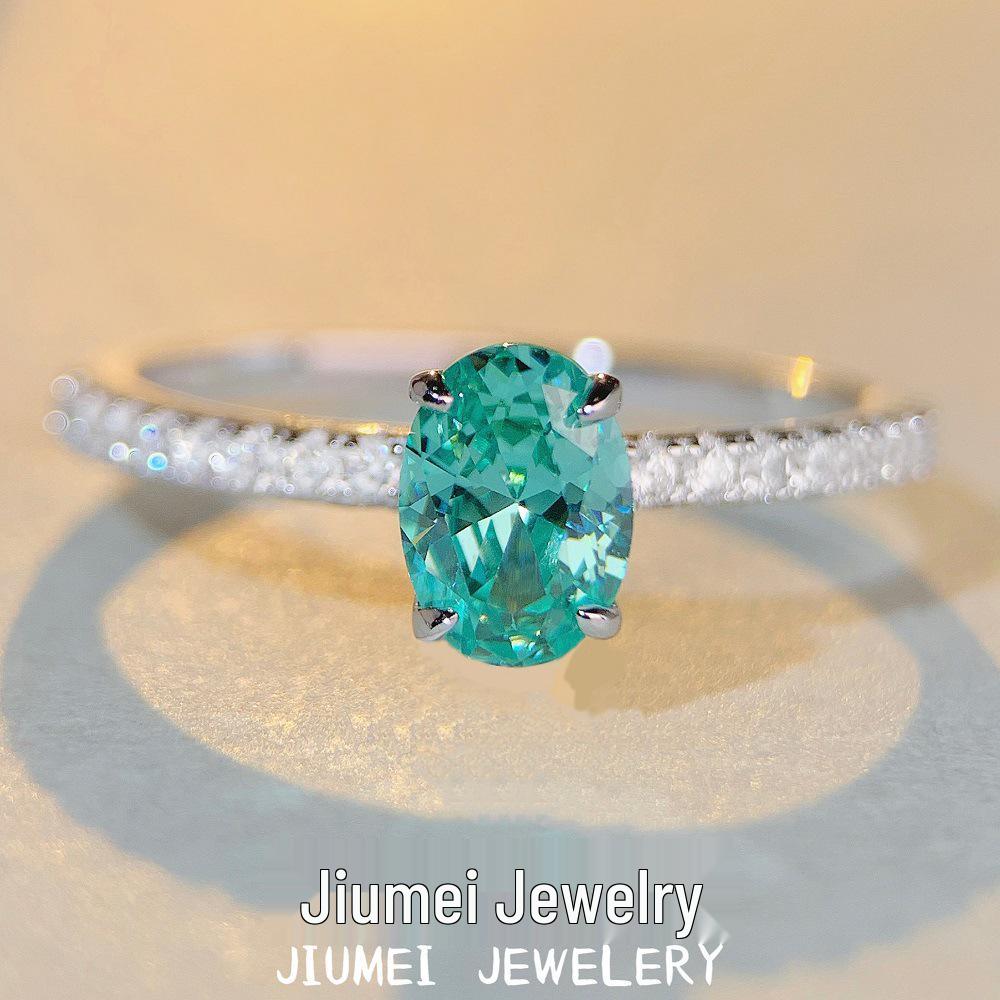 Nine Beauty Jewelry S925 Sterling Silver Paraiba Ring with High Carbon Diamond and Ice Flower Cut, Oval Green Diamond for Women Size 7
Nine Beauty Jewelry S925 Sterling Silver Paraiba Ring with High Carbon Diamond and Ice Flower Cut, Oval Green Diamond for Women Size 7