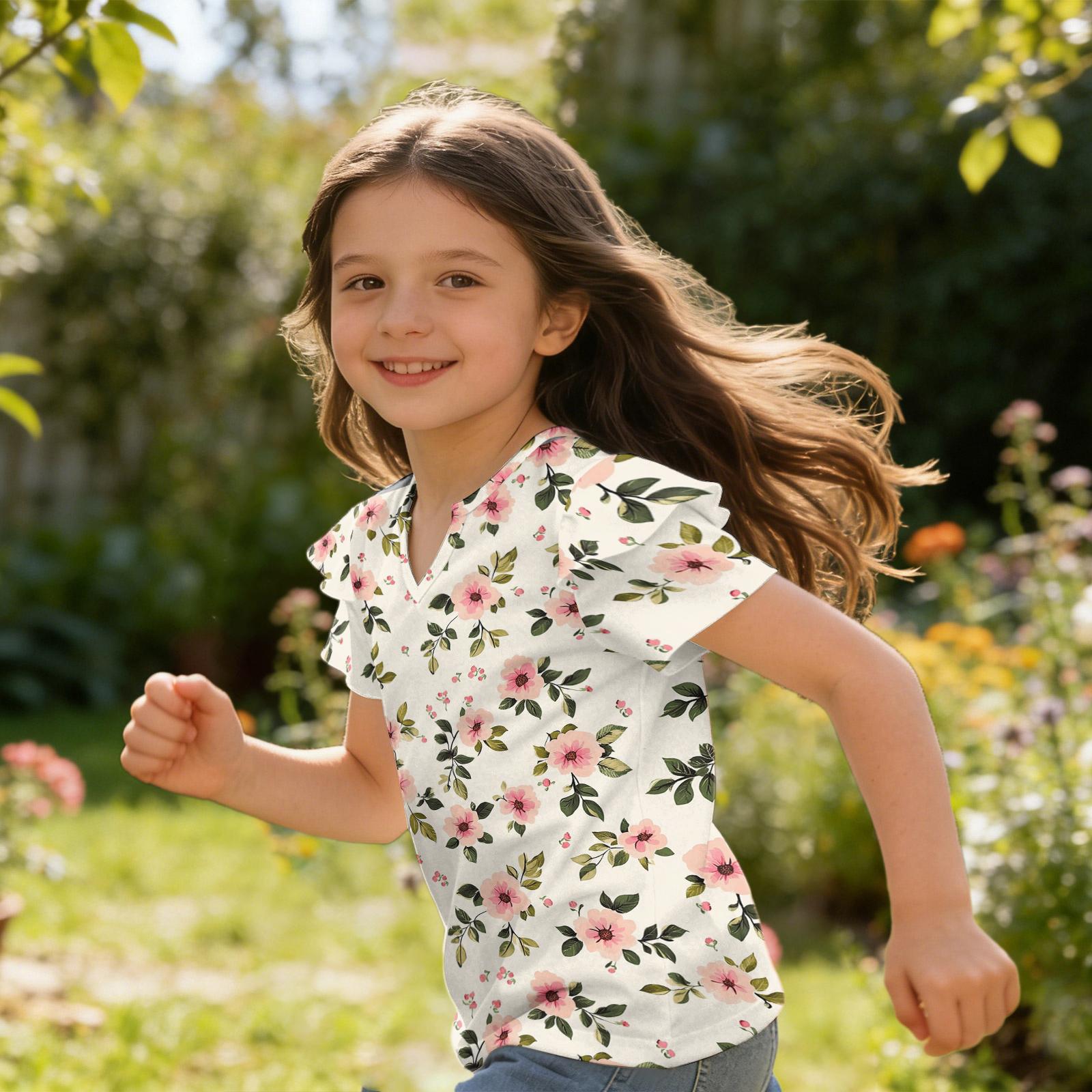 Girls V Neck Short Sleeve Floral Print T Shirt Casual Ruffle Sleeve Shirt Lightweight Breathable Summer Top for Kids 120
Girls V Neck Short Sleeve Floral Print T Shirt Casual Ruffle Sleeve Shirt Lightweight Breathable Summer Top for Kids 120