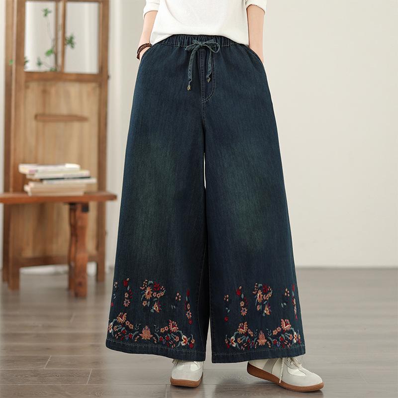 Plus Size Retro Embroidered Denim Wide-Leg Pants with Elastic Waist and Drawstring 2XL синій
Plus Size Retro Embroidered Denim Wide-Leg Pants with Elastic Waist and Drawstring 2XL синій