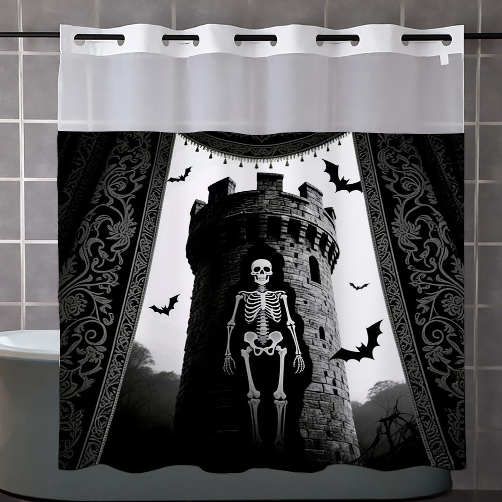 No Hook Halloween Pattern Shower Curtain With Snap-In Fabric Liner, Sheer Top Window, Waterproof Double Layer Bathtub Curtain W60H190(CM)-1 Pcs
No Hook Halloween Pattern Shower Curtain With Snap-In Fabric Liner, Sheer Top Window, Waterproof Double Layer Bathtub Curtain W60H190(CM)-1 Pcs