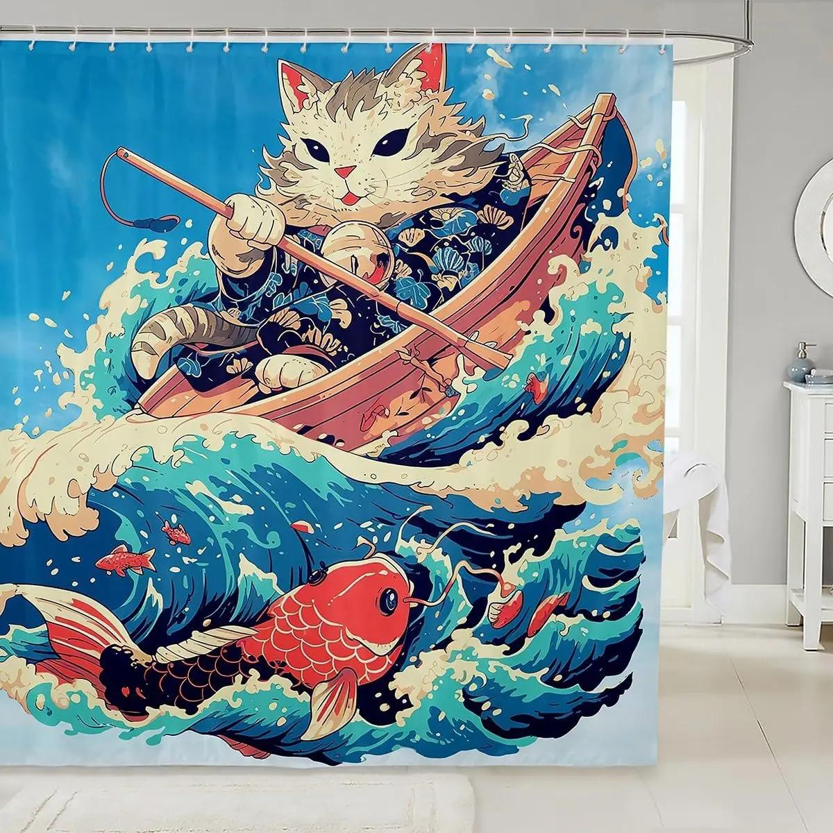 Cartoon Cat Shower Curtain,Japanese Ukiyo Painting Waves Sunrise Bathroom Curtain Kids Teens Women Room Decor,Ocean Waterproof W60H190(CM)-1 Pcs
Cartoon Cat Shower Curtain,Japanese Ukiyo Painting Waves Sunrise Bathroom Curtain Kids Teens Women Room Decor,Ocean Waterproof W60H190(CM)-1 Pcs