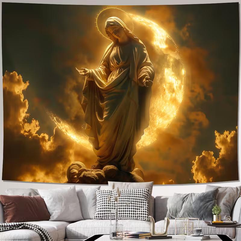 2D Blessed Mother Mary Tapestry Religious Statue with Golden Light and Moon Wall Decor Cloth for Home & Bedroom 47.2x31.5inch/120*80cm
2D Blessed Mother Mary Tapestry Religious Statue with Golden Light and Moon Wall Decor Cloth for Home & Bedroom 47.2x31.5inch/120*80cm