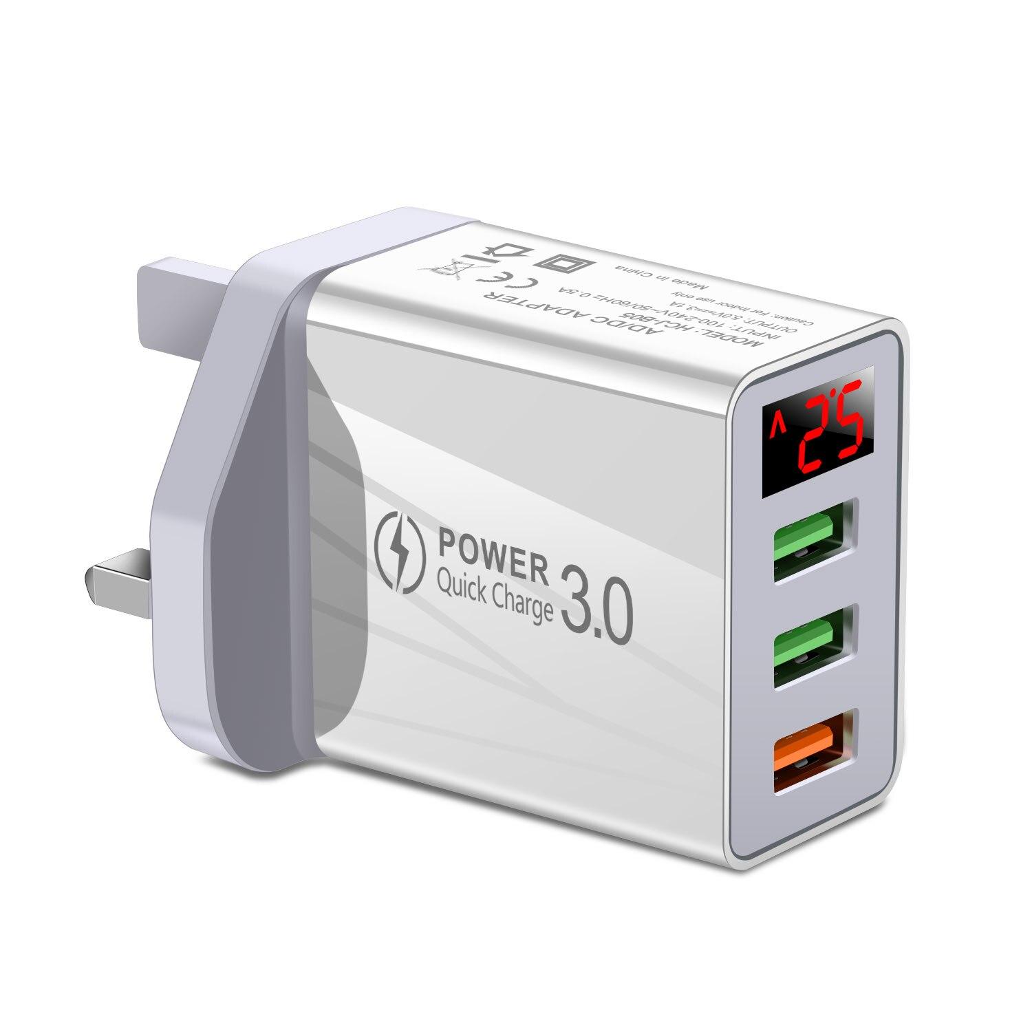 30W Quick Charge 3.0 LED Display 3 Ports USB Phone Charger Швидка зарядка для iPhone 12 Pro Samsung S20 Chargers EU Wall Adapter UK-White
30W Quick Charge 3.0 LED Display 3 Ports USB Phone Charger Швидка зарядка для iPhone 12 Pro Samsung S20 Chargers EU Wall Adapter UK-White