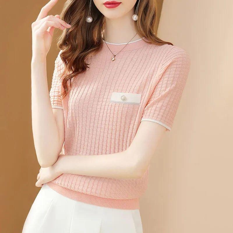 Футболка из ледяного шелка, трикотажный свитер с коротким рукавом, женский летний новый свитер с круглым вырезом 2XL розовый
Футболка из ледяного шелка, трикотажный свитер с коротким рукавом, женский летний новый свитер с круглым вырезом 2XL розовый