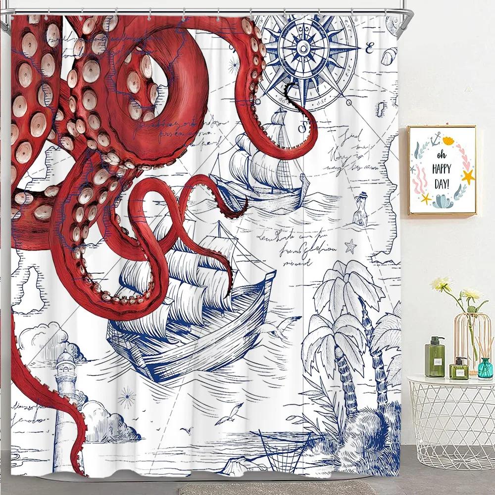 Vintage Nautical Shower Curtain Ocean Octopus Mermaid Sailboat Map Compass Tropical Plants Polyester Bathroom Decor Curtains Set W60H190(CM)-1 Pcs
Vintage Nautical Shower Curtain Ocean Octopus Mermaid Sailboat Map Compass Tropical Plants Polyester Bathroom Decor Curtains Set W60H190(CM)-1 Pcs