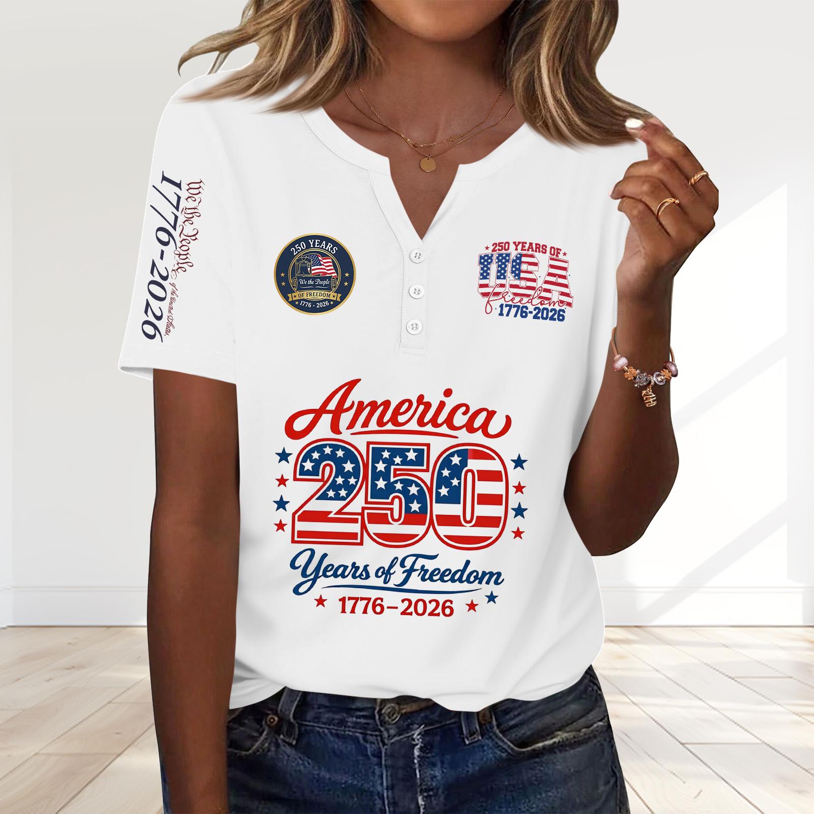 Womens Short Sleeve Henley Neck T Shirt with Printed 250 Years of 1776 2026 Graphic Casual Loose Fit Top XL білий
Womens Short Sleeve Henley Neck T Shirt with Printed 250 Years of 1776 2026 Graphic Casual Loose Fit Top XL білий