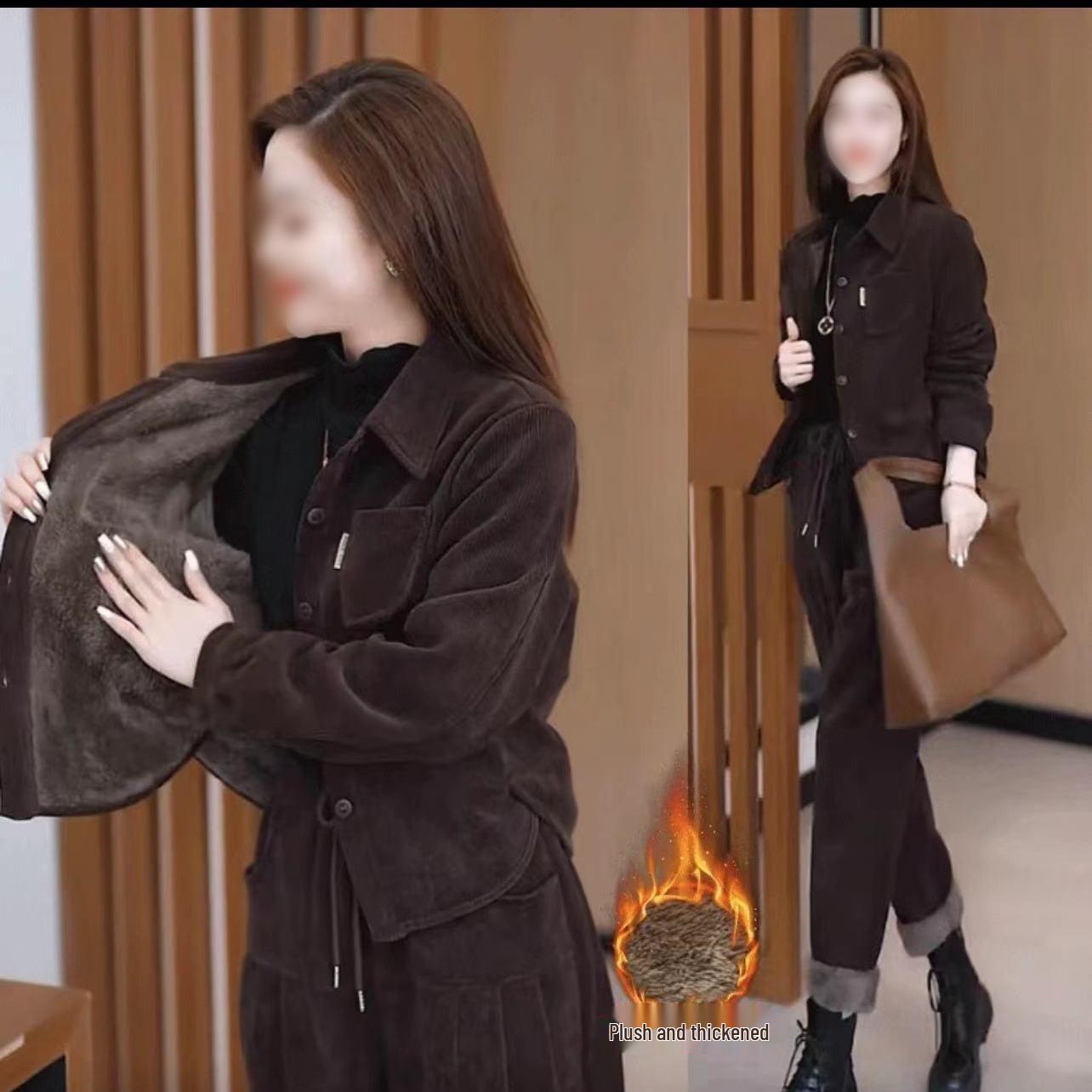 Женский ретро-модный флисовый вельветовый костюм-двойка - Осень/Зима, Большой размер, Трендовая повседневная одежда XL (55—60kg) кофейный
Женский ретро-модный флисовый вельветовый костюм-двойка - Осень/Зима, Большой размер, Трендовая повседневная одежда XL (55—60kg) кофейный