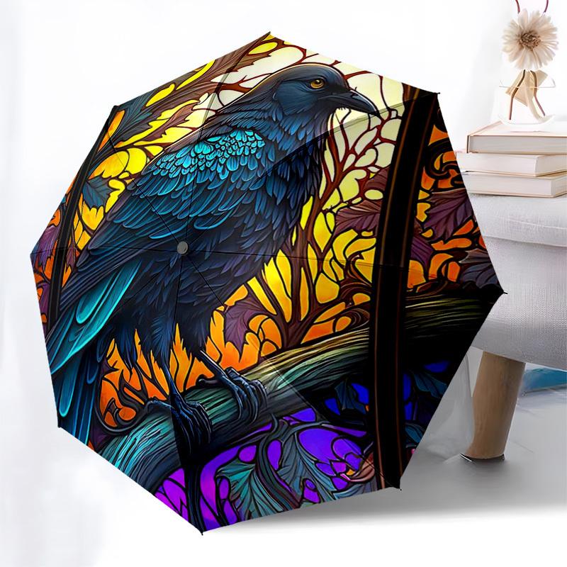 1pc Stained Glass Raven Design Automatic Opening Folding Umbrella with 3-Fold Design, Iron Frame, Outdoor Use, Festival Gift, Suitable for Fans, Trave
1pc Stained Glass Raven Design Automatic Opening Folding Umbrella with 3-Fold Design, Iron Frame, Outdoor Use, Festival Gift, Suitable for Fans, Trave