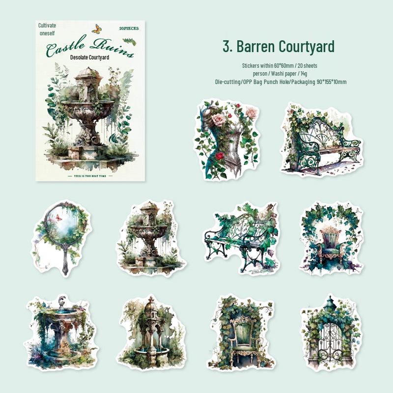 Yan Ji Castle Ruins Series Retro Journal Sticker Pack: 20 Sheets, 6 Styles
Yan Ji Castle Ruins Series Retro Journal Sticker Pack: 20 Sheets, 6 Styles