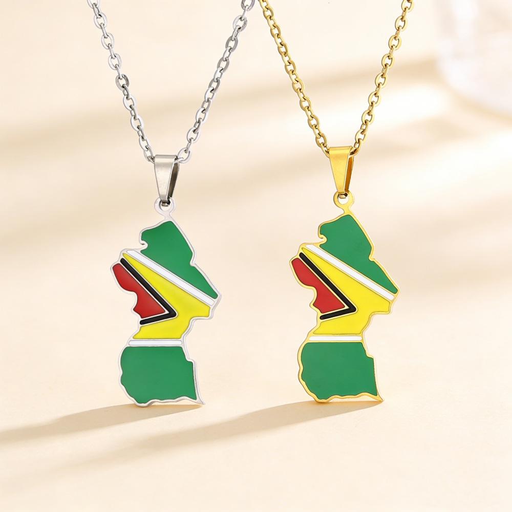 Guyana Map Pendant Necklace - Ethnic Style, Flag Colors Steel
Guyana Map Pendant Necklace - Ethnic Style, Flag Colors Steel