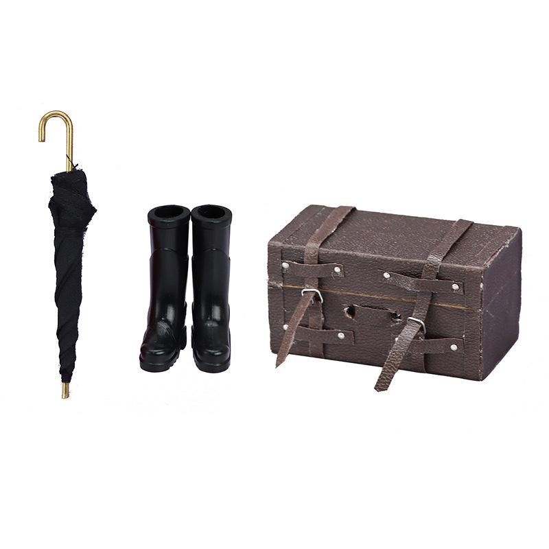 1:12 Dollhouse Miniature Travel Set with Black Rain Boots, Umbrella & Suitcase.
1:12 Dollhouse Miniature Travel Set with Black Rain Boots, Umbrella & Suitcase.