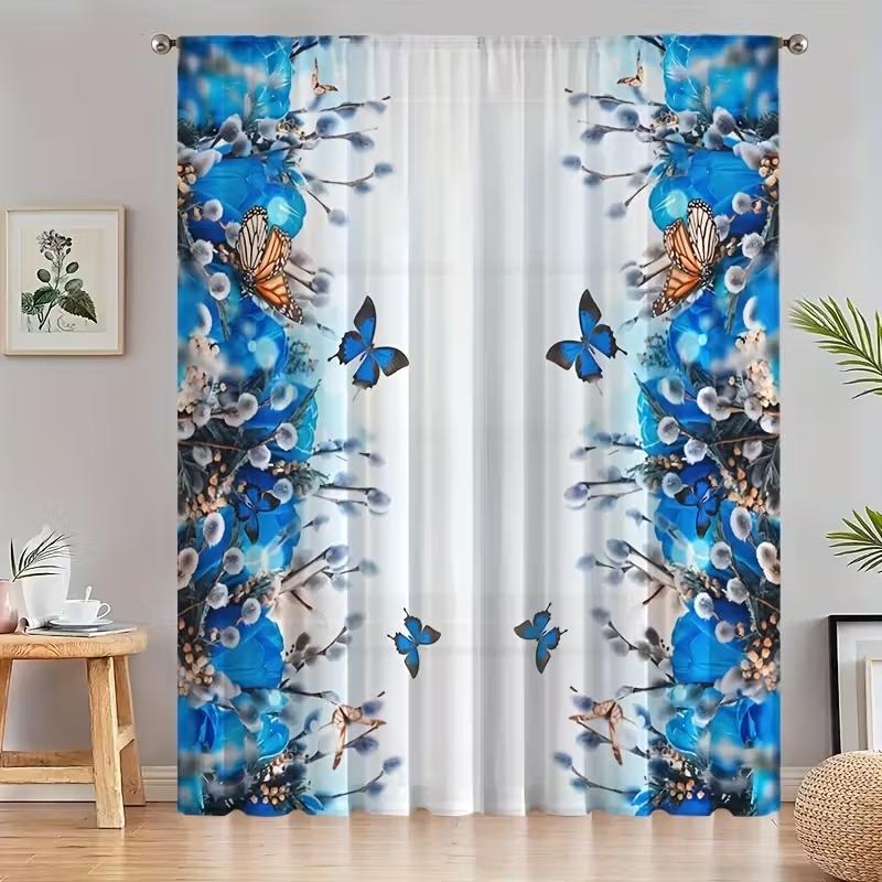 2pcs Blue Butterfly Printed Curtains: Suitable for living room/daily use fresh and elegant pole style translucent gauze curtai 100*130 HOOK 1pcs
2pcs Blue Butterfly Printed Curtains: Suitable for living room/daily use fresh and elegant pole style translucent gauze curtai 100*130 HOOK 1pcs