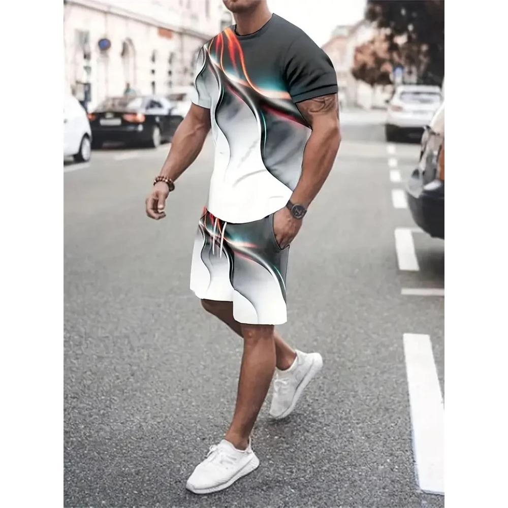 New Gradient Texture T-Shirt Men s Two-Piece Summer Shorts Suit Fashion 3D Printing Street Casual Sportswear Soft Breathable Two-piece Set S
New Gradient Texture T-Shirt Men s Two-Piece Summer Shorts Suit Fashion 3D Printing Street Casual Sportswear Soft Breathable Two-piece Set S
