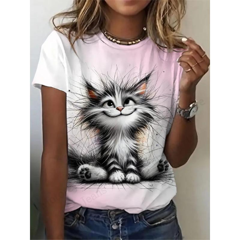Женская повседневная футболка с круглым вырезом, футболка с 3D-принтом мультяшного кота, женская модная повседневная футболка с коротким рукавом, женская одежда 3XL
Женская повседневная футболка с круглым вырезом, футболка с 3D-принтом мультяшного кота, женская модная повседневная футболка с коротким рукавом, женская одежда 3XL