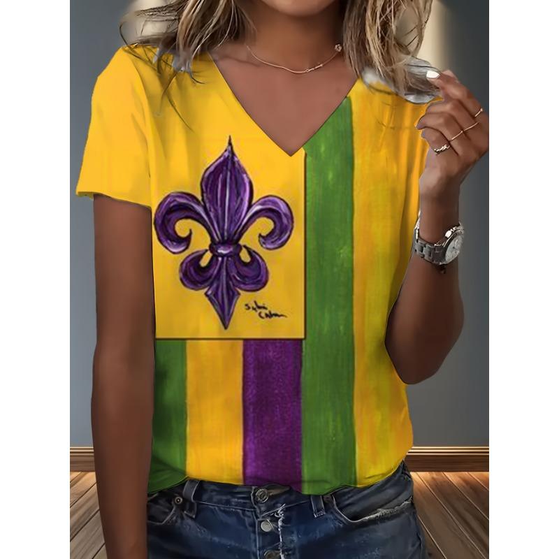 Women Fleur De Lis And Mardi Gras Colors Print V Neck T Shirt Carnival Costume T Shirt Machine Washable Casual Wear XL
Women Fleur De Lis And Mardi Gras Colors Print V Neck T Shirt Carnival Costume T Shirt Machine Washable Casual Wear XL