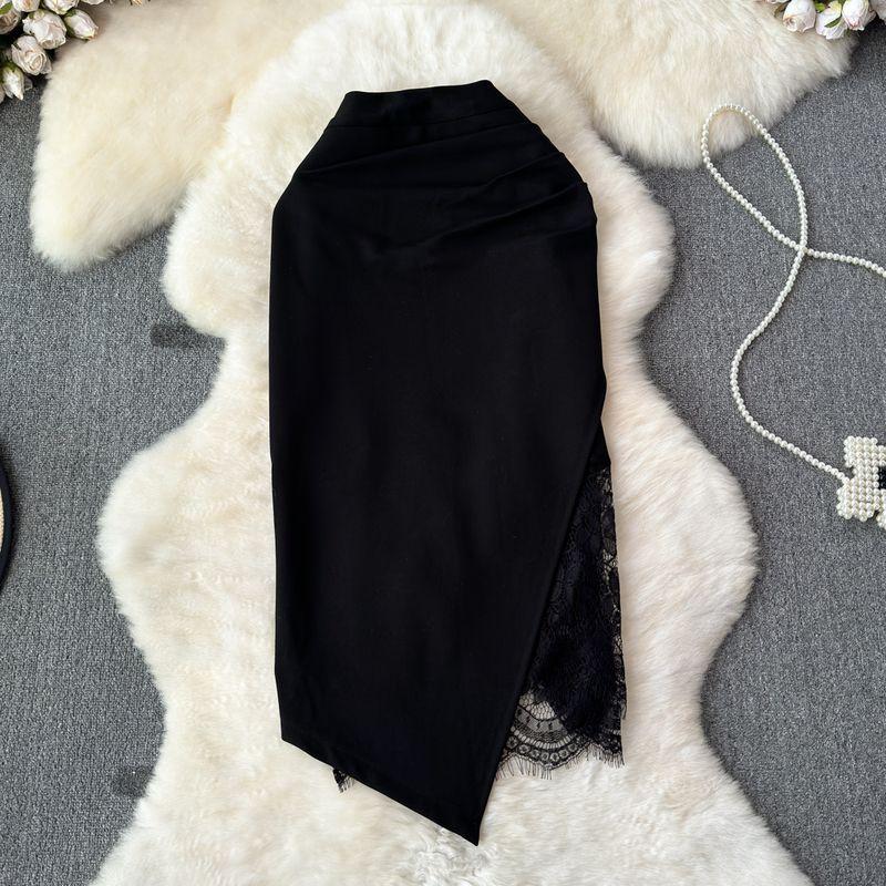 Slimming Slit Lace Edge Patchwork Asymmetrical Skirt Summer New Arrival Sheath High Waist Plus Size Black Midi Skirt for Women Black S
Slimming Slit Lace Edge Patchwork Asymmetrical Skirt Summer New Arrival Sheath High Waist Plus Size Black Midi Skirt for Women Black S