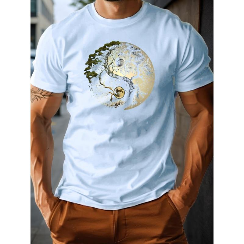 Men s summer fashionable casual loose sports yin-yang tree pattern print round neck short sleeved T-shirt top S
Men s summer fashionable casual loose sports yin-yang tree pattern print round neck short sleeved T-shirt top S