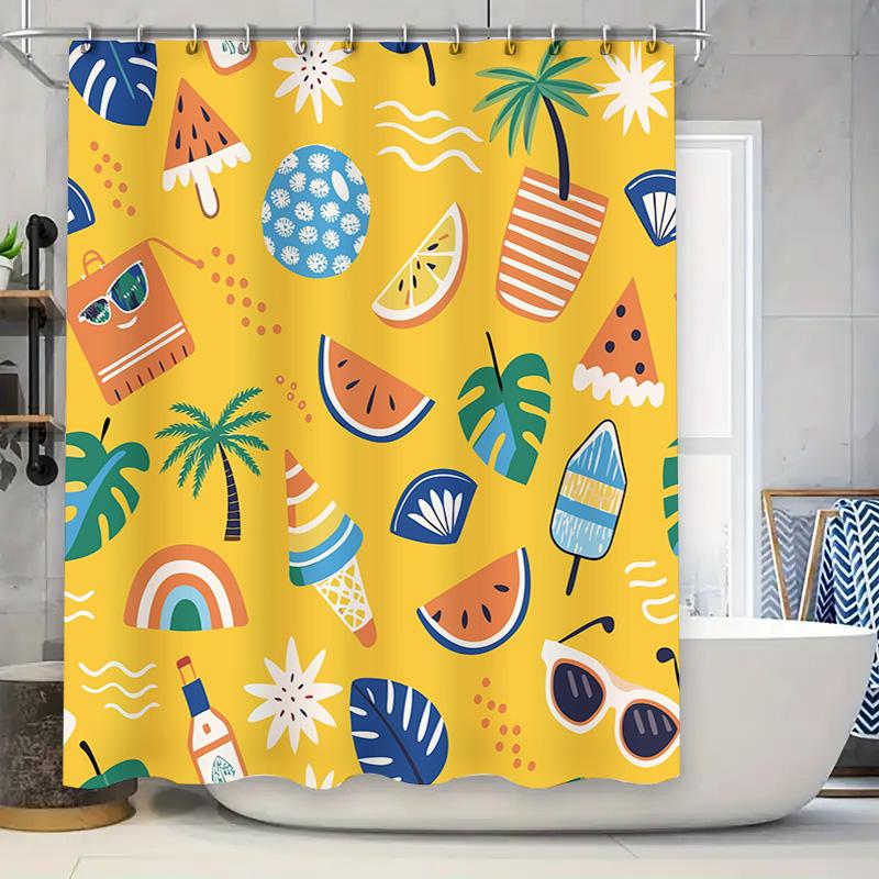 Summer Shower Curtain - Watermelon, Ice Pops & Palm Trees on Vibrant Yellow, Waterproof Tropical Bathroom Decor 90x180cm
Summer Shower Curtain - Watermelon, Ice Pops & Palm Trees on Vibrant Yellow, Waterproof Tropical Bathroom Decor 90x180cm