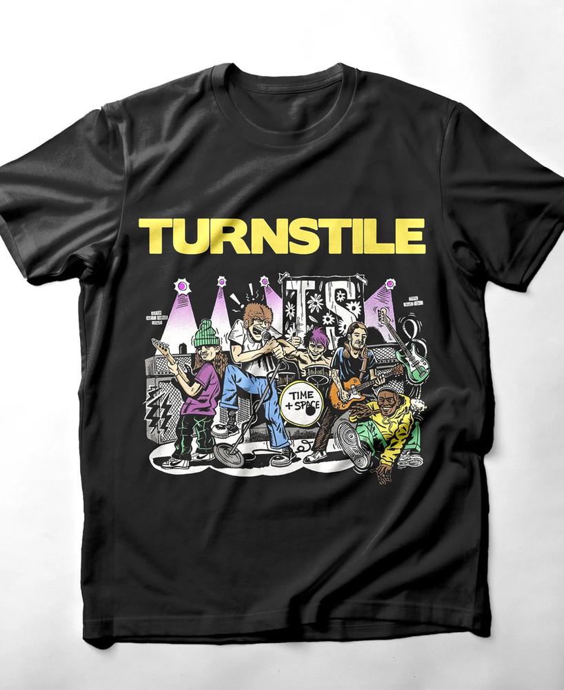 Turnstile band caricature T-shirt black Short sleeve all sizes S-5Xl Unisex T-Shirt XL
Turnstile band caricature T-shirt black Short sleeve all sizes S-5Xl Unisex T-Shirt XL